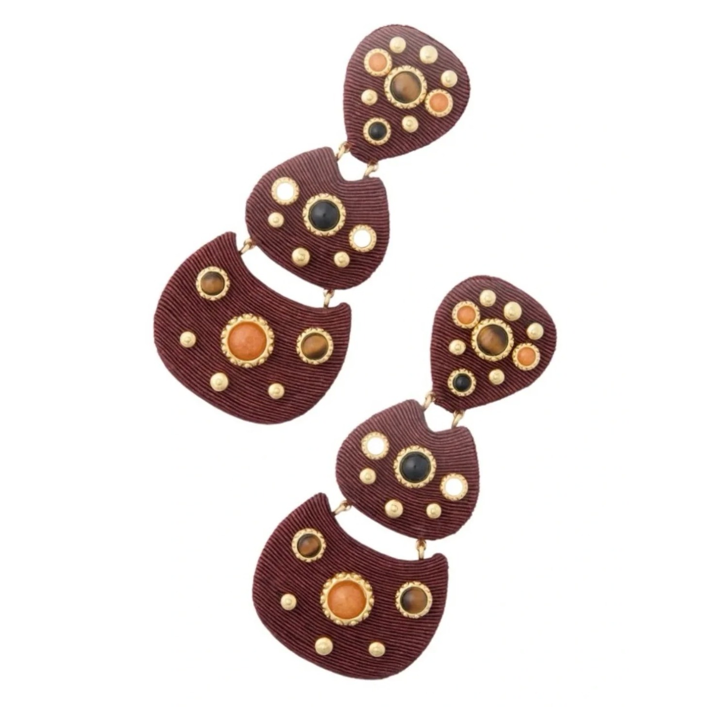 Tuckernuck Knox Chocolate Gemstone Tiered Drop Earrings Brown Statement Boho